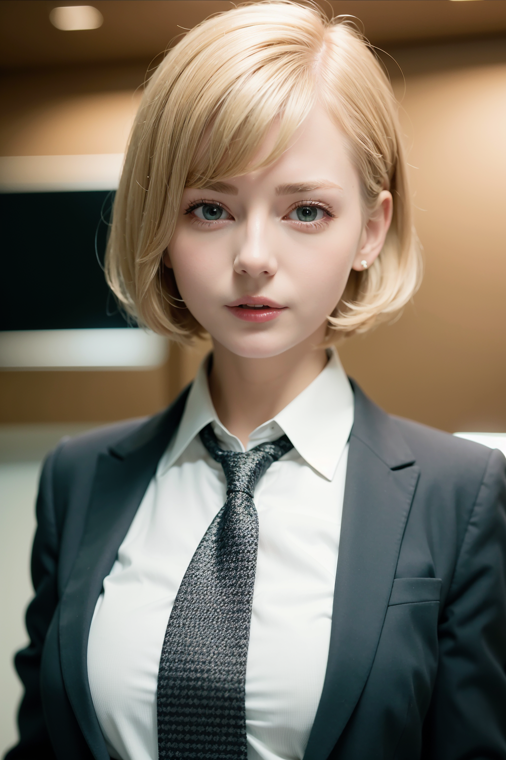 1671612808192-1120685257-closeup photo of a girl, short hair, blond hair, wearing a business suit, standing in an office_best quality, realistic, photore.png